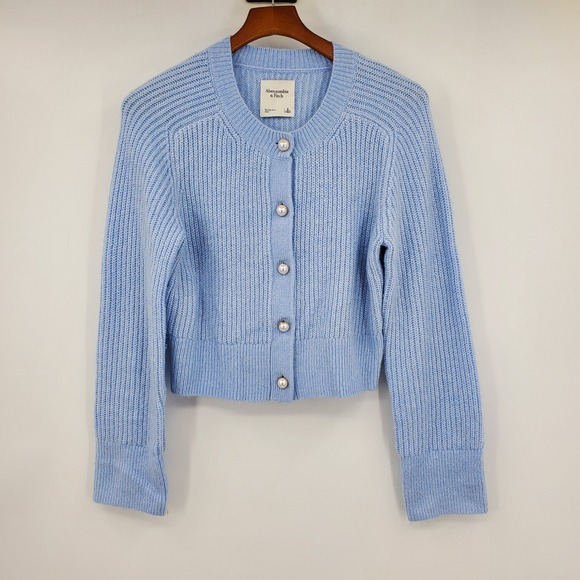 Abercrombie & Fitch Sweaters - Abercrombie & Fitch Blue Pearl Button Cropped Knit Cardigan S Coquette Preppy
